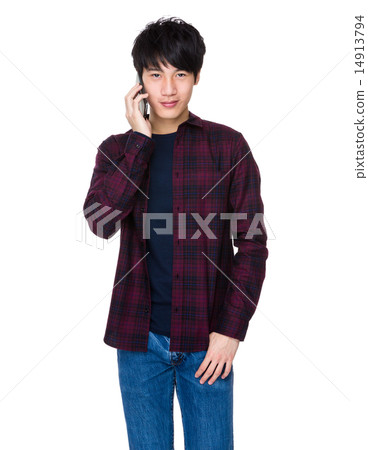 Man talk to phone Man talk to phone 14913794
