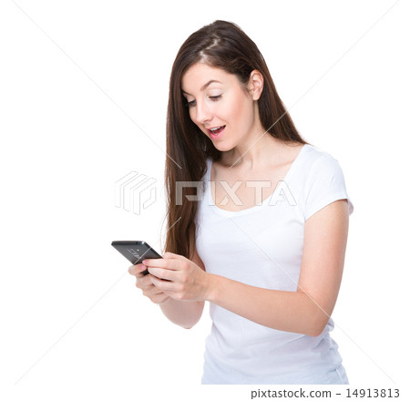 Excite woman look at the cellphone 14913813