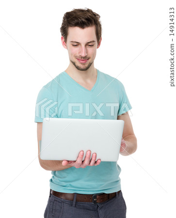 Caucasian man use of laptop Caucasian man use of laptop 14914313