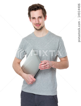 Happy young man with laptop 14914406