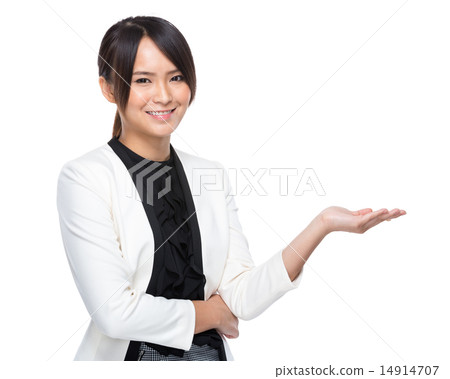Businesswoman present by hand Businesswoman present by hand 14914707