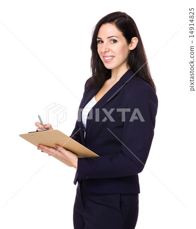 Businesswoman write on clipboard Businesswoman write on clipboard 14914825