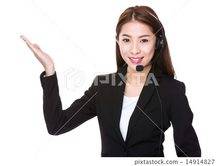 Customer services operator and open hand palm Customer services operator and open hand palm 14914827