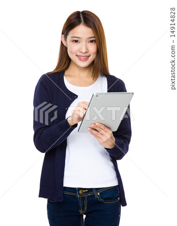 Woman holding tablet computer isolated on white background Woman holding tablet computer isolated on white background 14914828