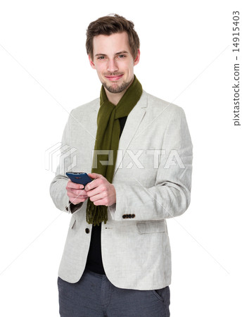 Caucasian man use of cellphone Caucasian man use of cellphone 14915403
