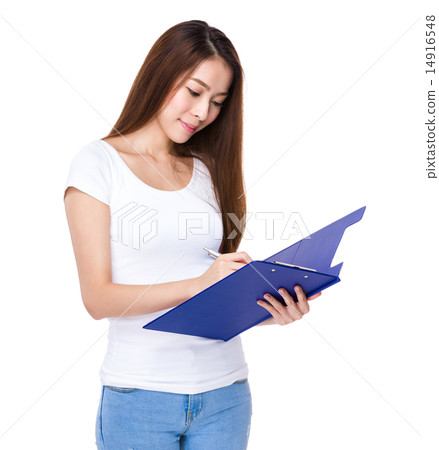 Woman write on clipboard Woman write on clipboard 14916548