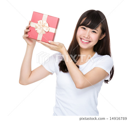 Young woman show with giftbox Young woman show with giftbox 14916789
