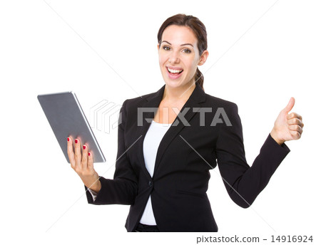 Businesswoman use of tablet and thumb up Businesswoman use of tablet and thumb up 14916924