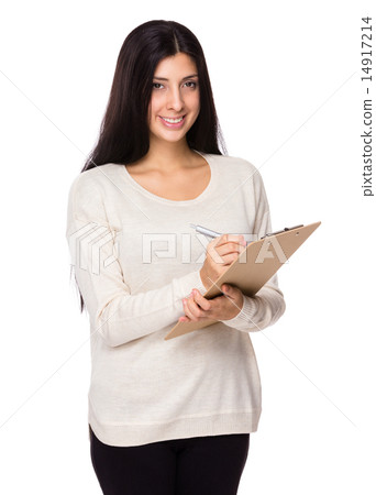 Woman write on clipboard 14917214