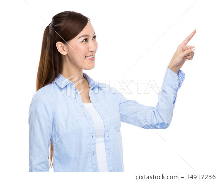Woman touch on imaginary space 14917236