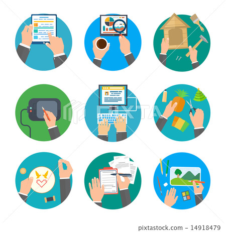 Creative and Handmade Process Set Icons 14918479