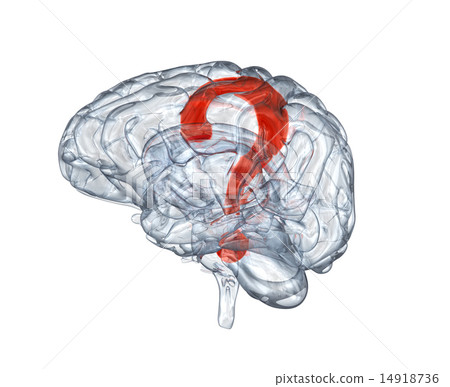Glass human brain with question mark within 14918736