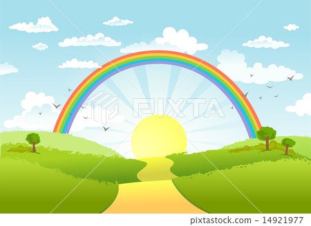 Vector illustration of beautiful landscape with rainbow. Vector illustration of beautiful landscape with rainbow. 14921977