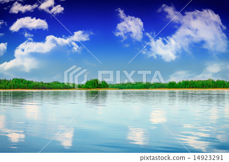 Beautiful summer river landscape in cloudy day 14923291