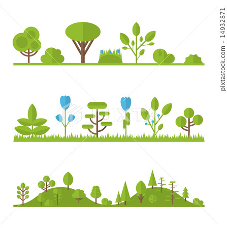 Collection set flat icons tree garden bush 14932871