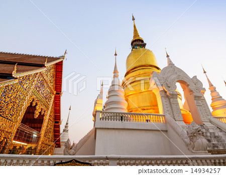 The golden pagoda at Suan Dok Temple , Thailand. 14934257