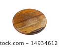 Round wooden food place mat on white background 14934612