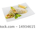 Salmon tortilla wrap on isolated white background 14934615
