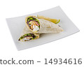 Salmon tortilla wrap on isolated white background 14934616