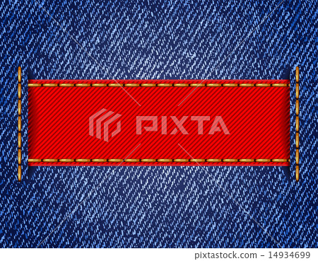 Denim texture with label ribbon. Vector 14934699