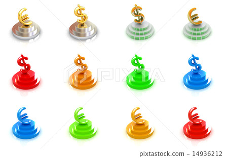 Set icon euro and dollar sign on podium Set icon euro and dollar sign on podium 14936212