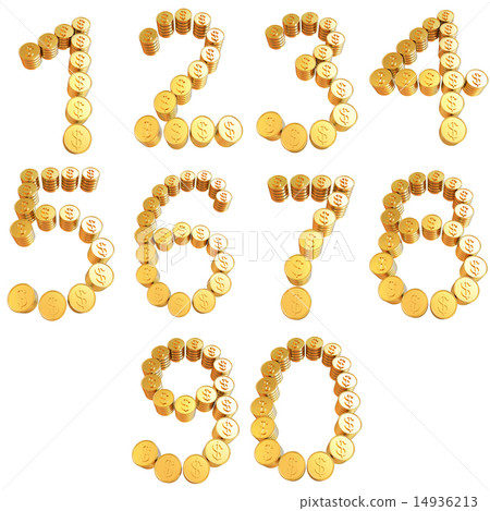 Numbers of gold coins with dollar sign Numbers of gold coins with dollar sign 14936213