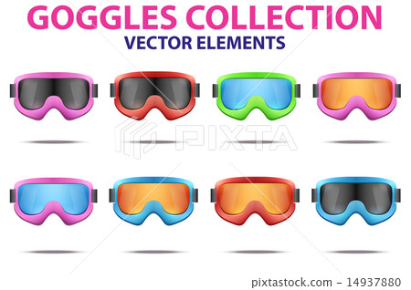 Set of Classic snowboard ski goggles with colorful glass. 14937880