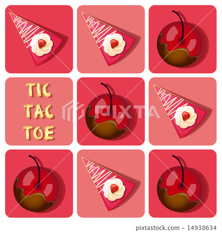 Tic-Tac-Toe of  cherry and strawberry cake 14938634