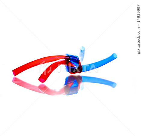 Two red and blue PVC Hoses tied 14939997