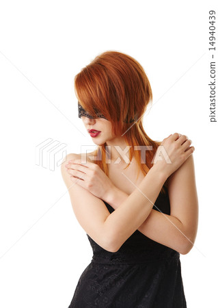 Seductive redhead submissive posing blindfolded Seductive redhead submissive posing blindfolded 14940439