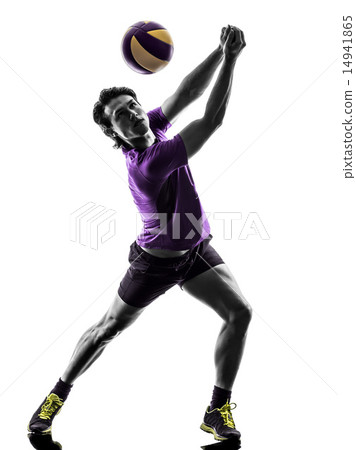 volley ball player man silhouette white background 14941865