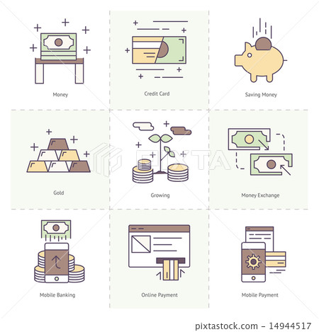 Flat Line icon Set of Money and Banking Concept Flat Line icon Set of Money and Banking Concept 14944517