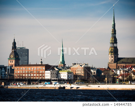 Evening view of quay Daugava rive in Riga. Evening view of quay Daugava rive in Riga. 14944785