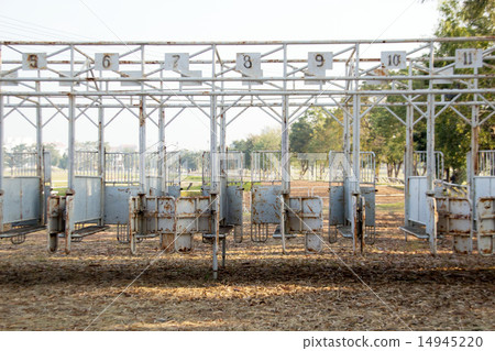 old schooling gate on equestrian training track 14945220