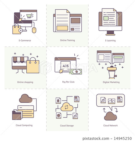 Flat Line icon Set of Online Service Concept Flat Line icon Set of Online Service Concept 14945250