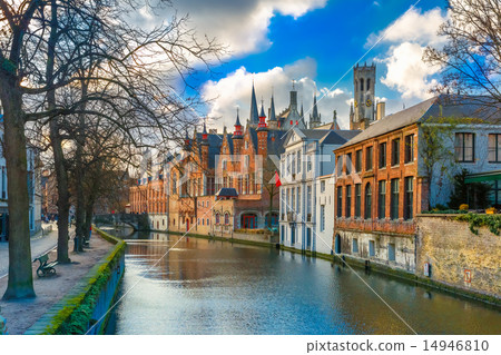 Belfort and the Green canal in Bruges, Belgium 14946810