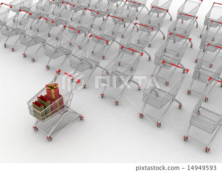 Many shopping carts. 3d render. 14949593