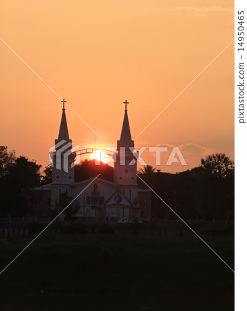 Silhouette scenery of catholic church at sunset Silhouette scenery of catholic church at sunset 14950465