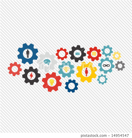 Business mechanism concept. Abstract background with connected gears and icons for strategy, service Business mechanism concept. Abstract background with connected gears and icons for strategy, service 14954547
