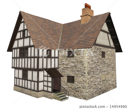 Medieval Country House Isolated on White 14954980