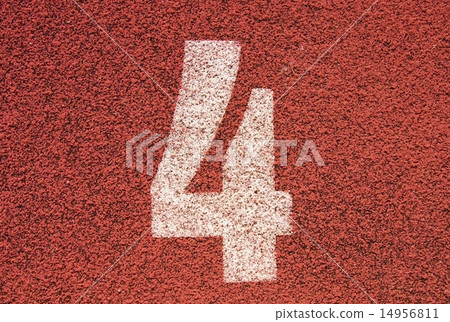 White track number on red rubber racetrack 14956811