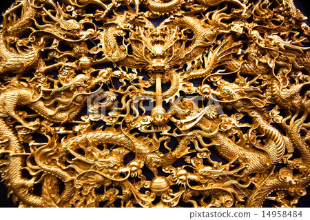Golden dragon sculpture carving in temple 14958484