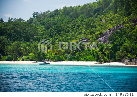 Tropical beach at Mahe island Seychelles Tropical beach at Mahe island Seychelles 14958511