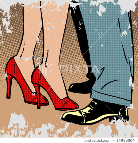 love man and woman dance hugs pop art comics retro style Halfton 14959004