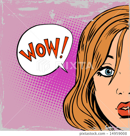 wow surprise girls pop art comics retro style Halftone old paper 14959008