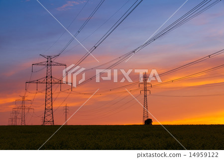 Silhouette of high voltage electrical poles 14959122