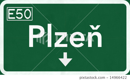 Plzen Czech Republic Highway Road Sign 14966422