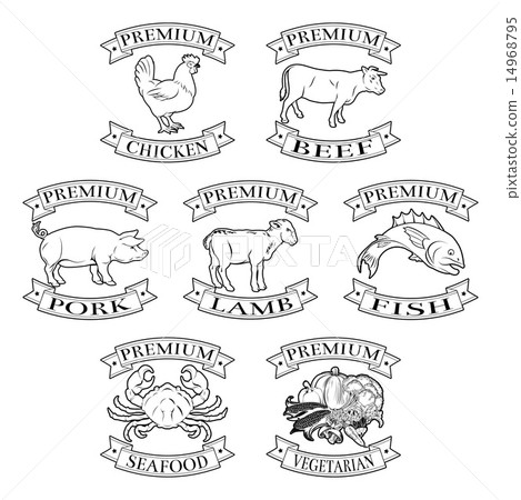 Premium meat and food types badges 14968795