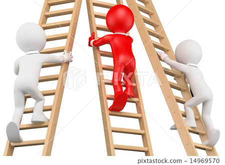 3D white people. Businessmen climbing a ladder 14969570