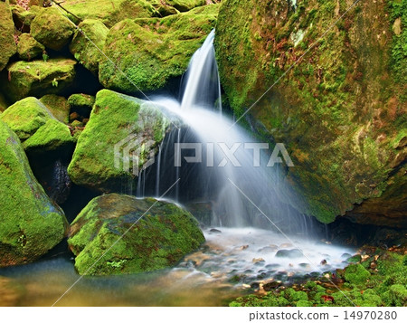 Cascade on small mountain stream, crystal water Cascade on small mountain stream, crystal water 14970280